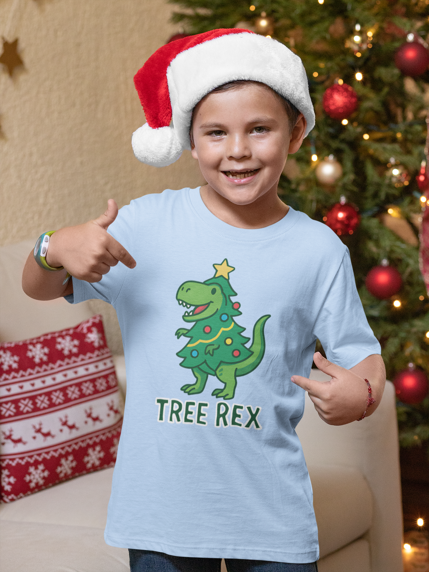 Tree Rex Kids’ Christmas T-Shirt – Cute Dino Holiday Tee
