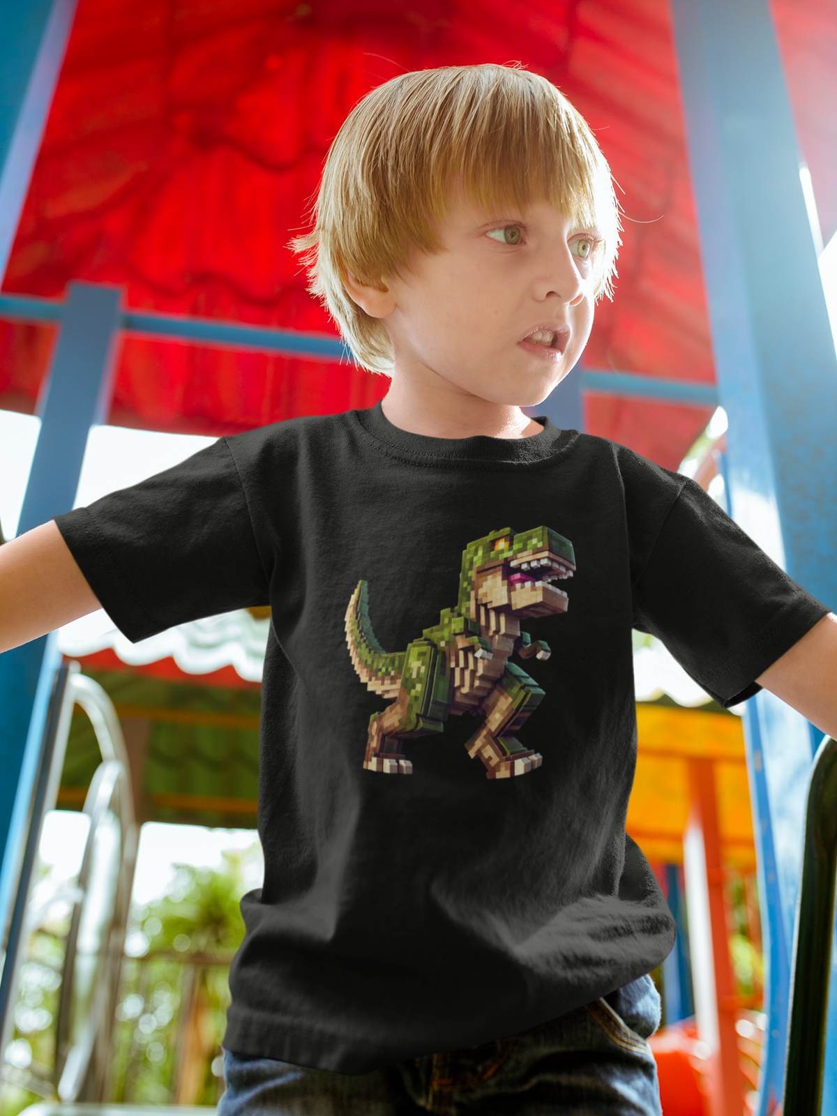 Pixel Dinosaur Kids T-Shirt – Retro Pixel T-Rex Gamer Tee
