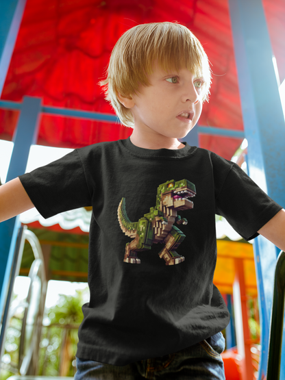 Pixel Dinosaur Kids T-Shirt – Retro Pixel T-Rex Gamer Tee