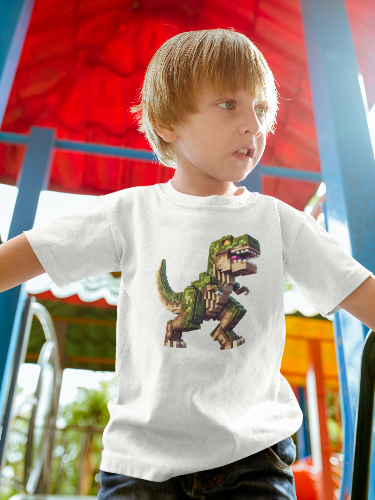 Pixel Dinosaur Kids T-Shirt – Retro Pixel T-Rex Gamer Tee