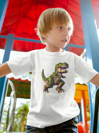 Pixel Dinosaur Kids T-Shirt – Retro Pixel T-Rex Gamer Tee