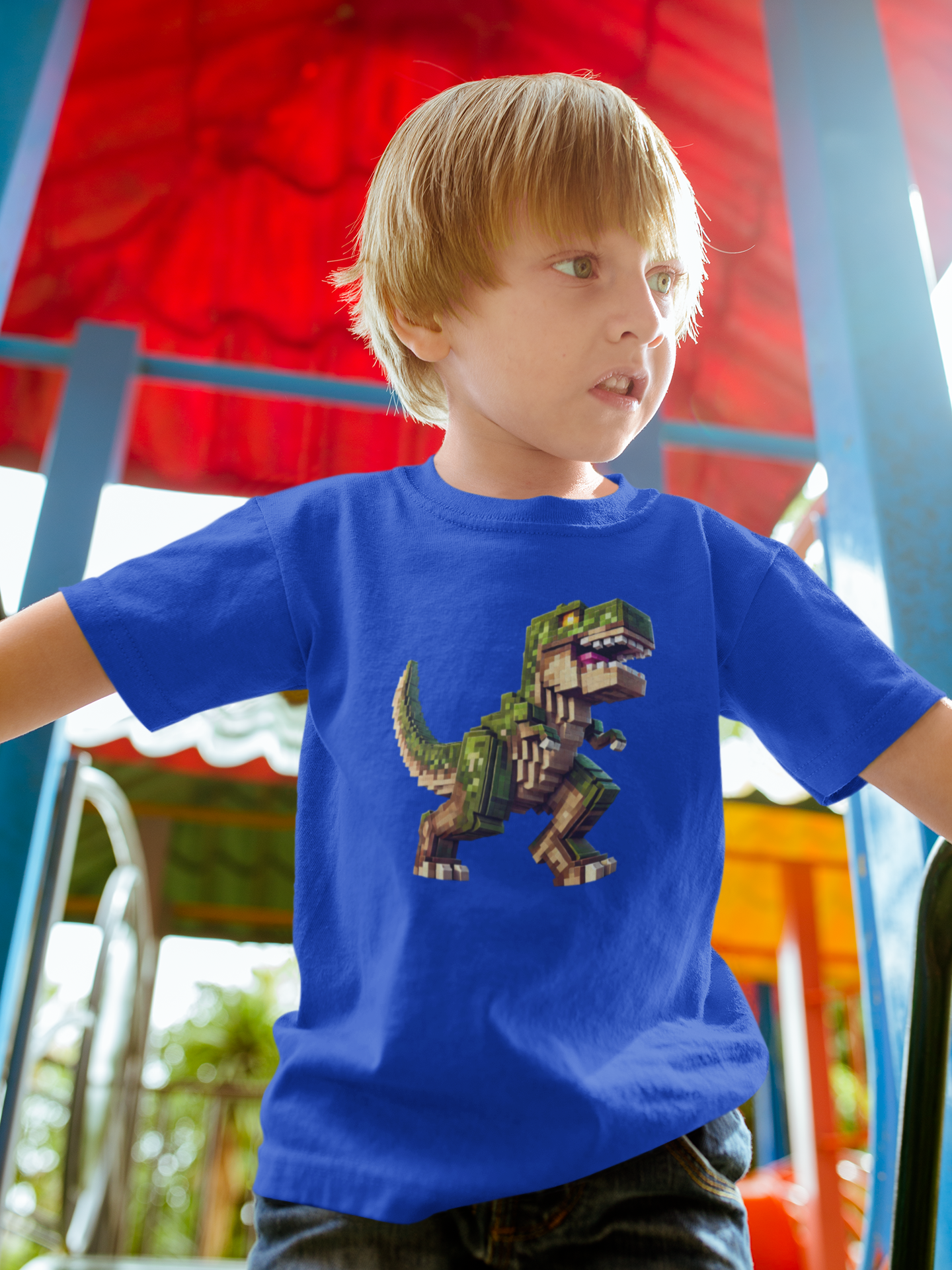 Pixel Dinosaur Kids T-Shirt – Retro Pixel T-Rex Gamer Tee