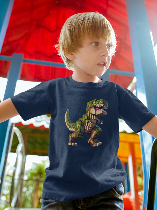 Pixel Dinosaur Kids T-Shirt – Retro Pixel T-Rex Gamer Tee