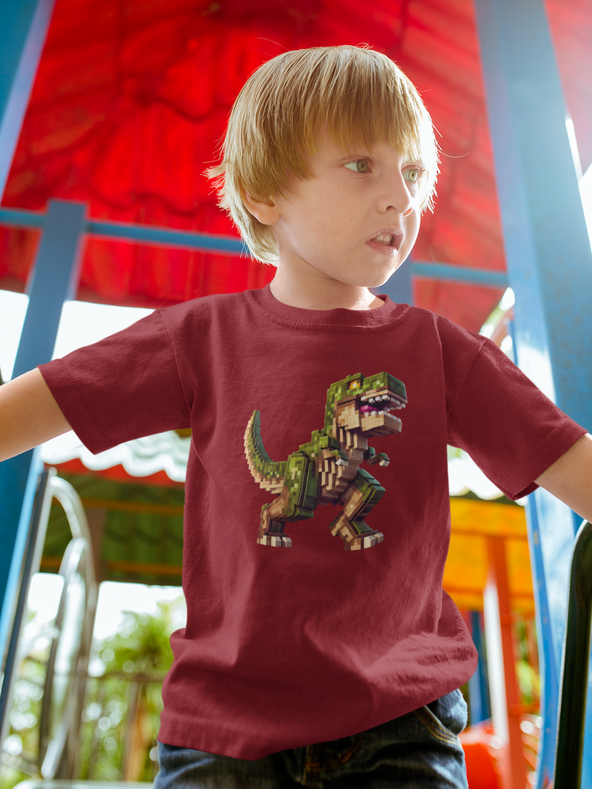 Pixel Dinosaur Kids T-Shirt – Retro Pixel T-Rex Gamer Tee