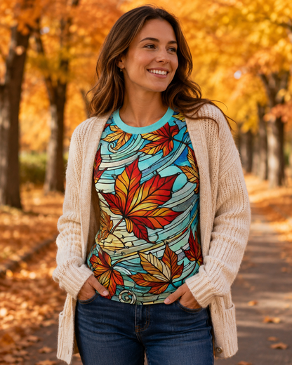 Stained Glass Maple Leaves Women’s All Over Print Shirt