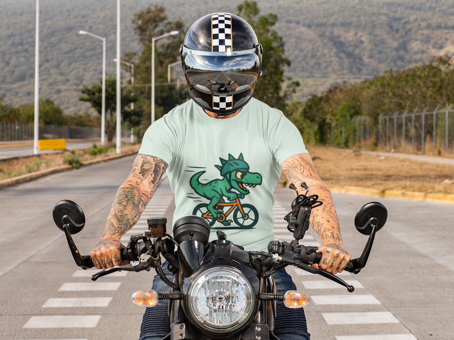 Velociraptor on a Bike T-Shirt – Funny Dino Velo Tee
