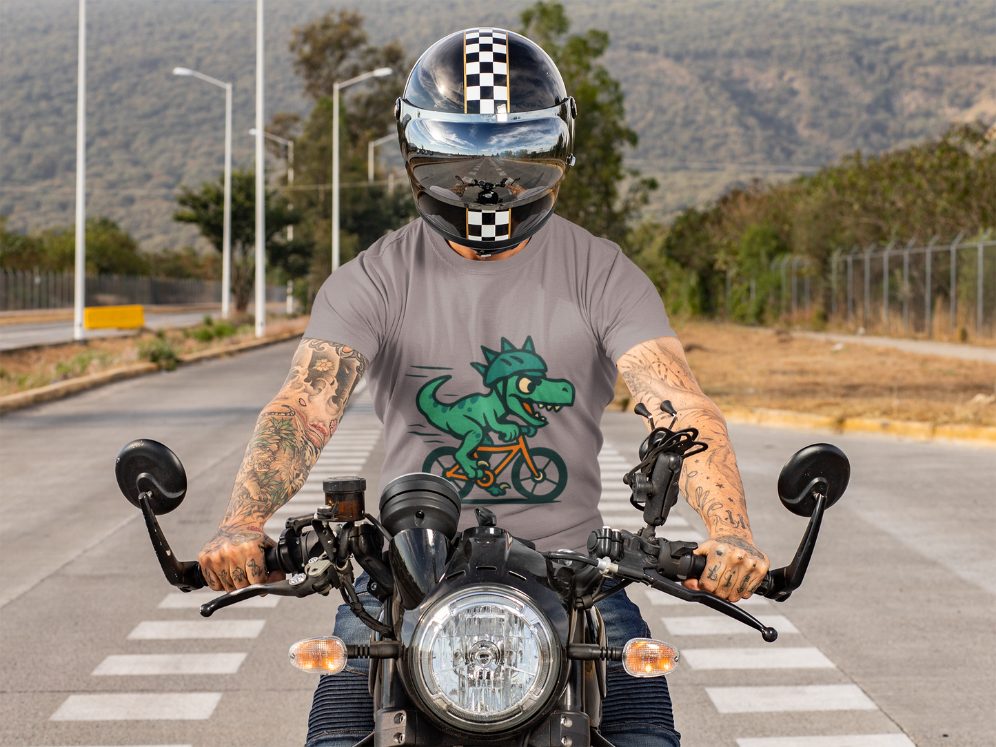 Velociraptor on a Bike T-Shirt – Funny Dino Velo Tee