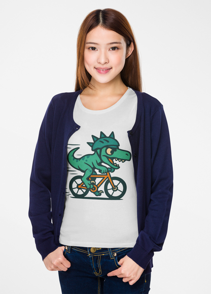 Velociraptor on a Bike T-Shirt – Funny Dino Velo Tee