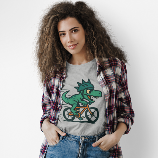 Velociraptor on a Bike T-Shirt – Funny Dino Velo Tee