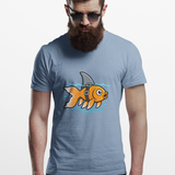 Light blue graphic T-shirt with orange fish-shark swimming front print