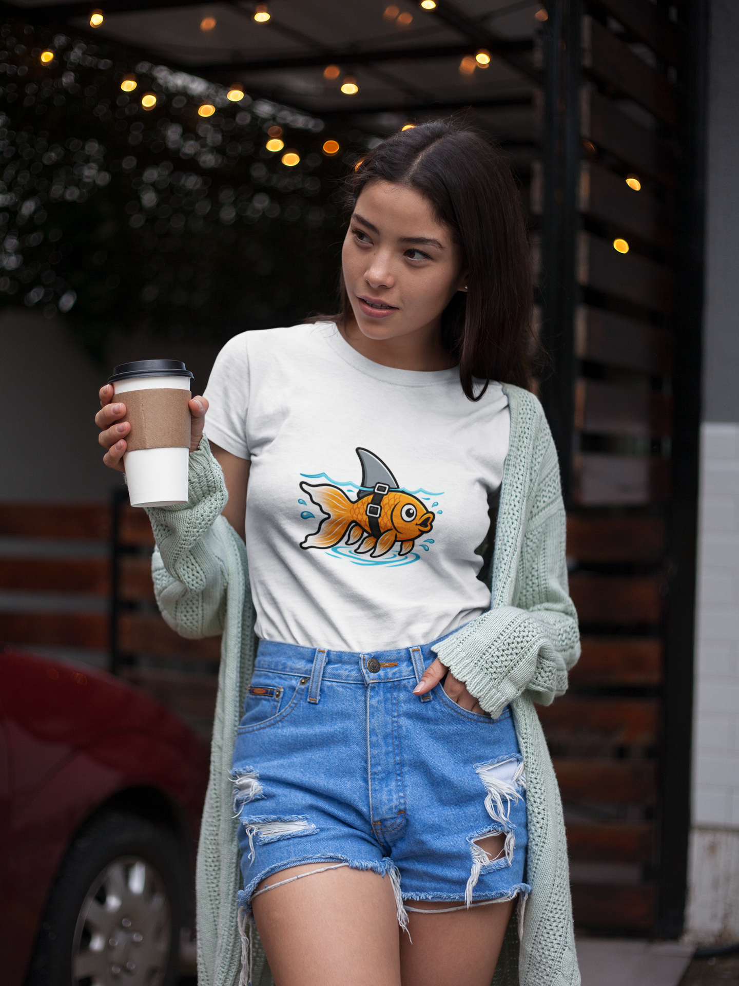 Goldfish Shark T-Shirt – Funny Fish Swimming  Graphic Tee