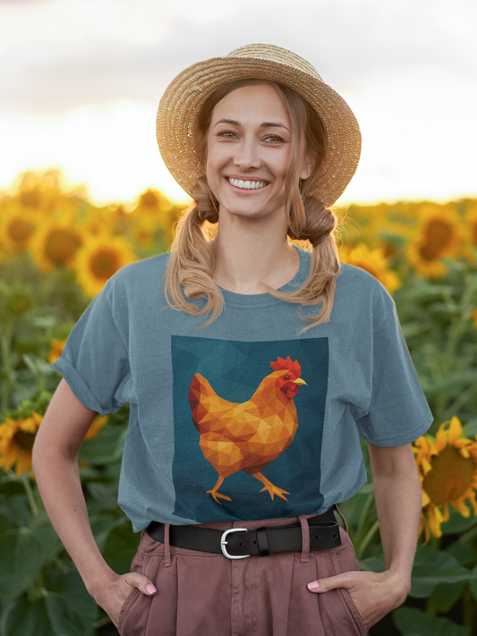 Low Poly Chicken T-Shirt – Cottagecore Hen Graphic Tee