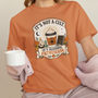 Burnt orange T-shirt with pumpkin spice graphic and seasonal enthusiasm text on chest