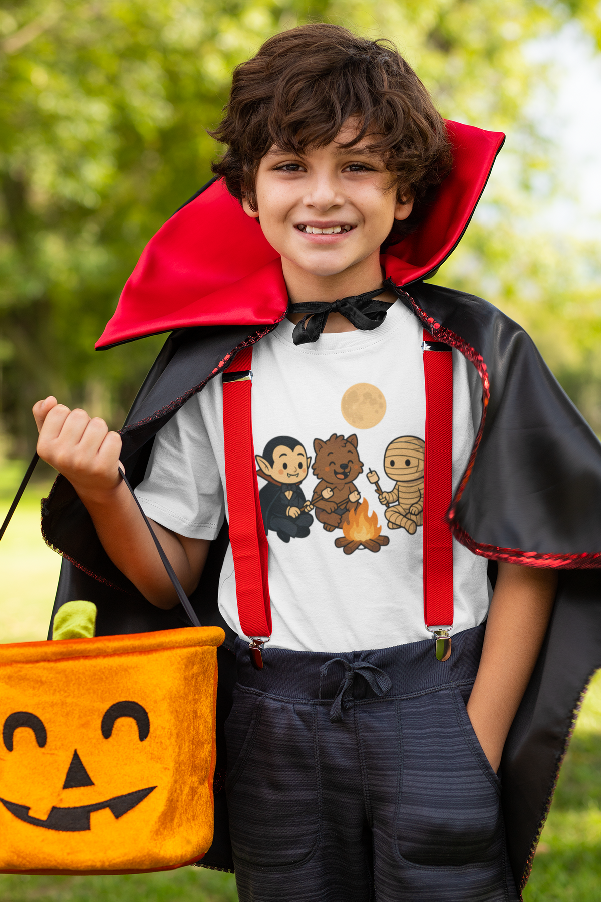 Kids Halloween Monsters Campfire T-Shirt – Cute Spooky Tee