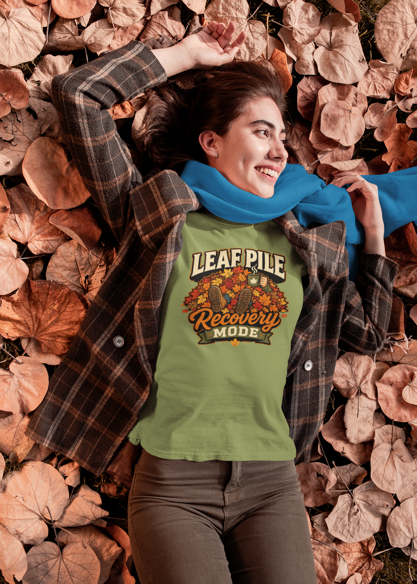 Leaf Pile Recovery Mode T-Shirt – Funny Fall Leaves Tee