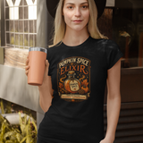 Black crew-neck T-shirt with Pumpkin Spice Elixir front graphic