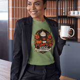 Green crew-neck T-shirt with “Pumpkin Spice Has Chosen Me” graphic front