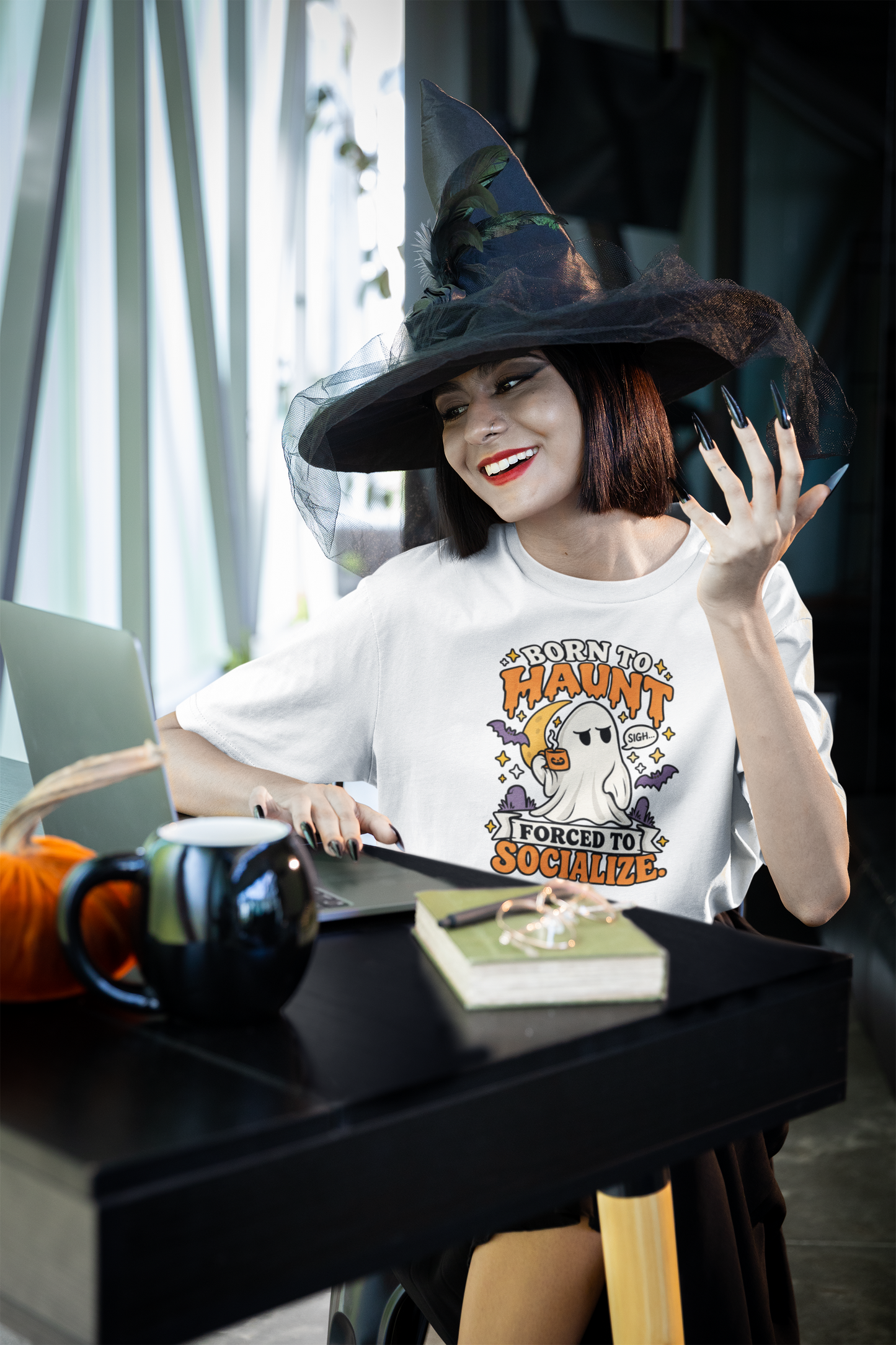 Born to Haunt Forced to Socialize T-Shirt – Funny Halloween Ghost Tee