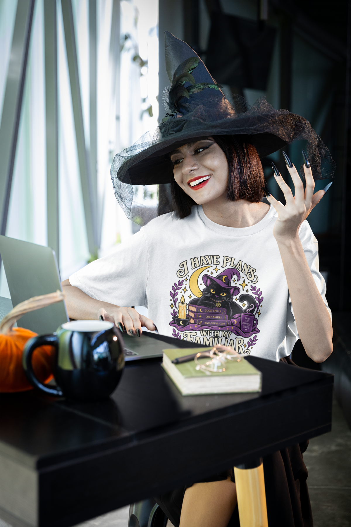 I Have Plans With My Familiar T-Shirt - Funny Witchy Introvert Cat Tee