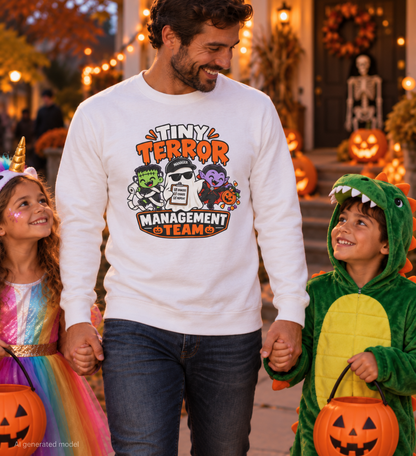 Tiny Terror Management Team Sweatshirt – Funny Halloween Parent Crewneck