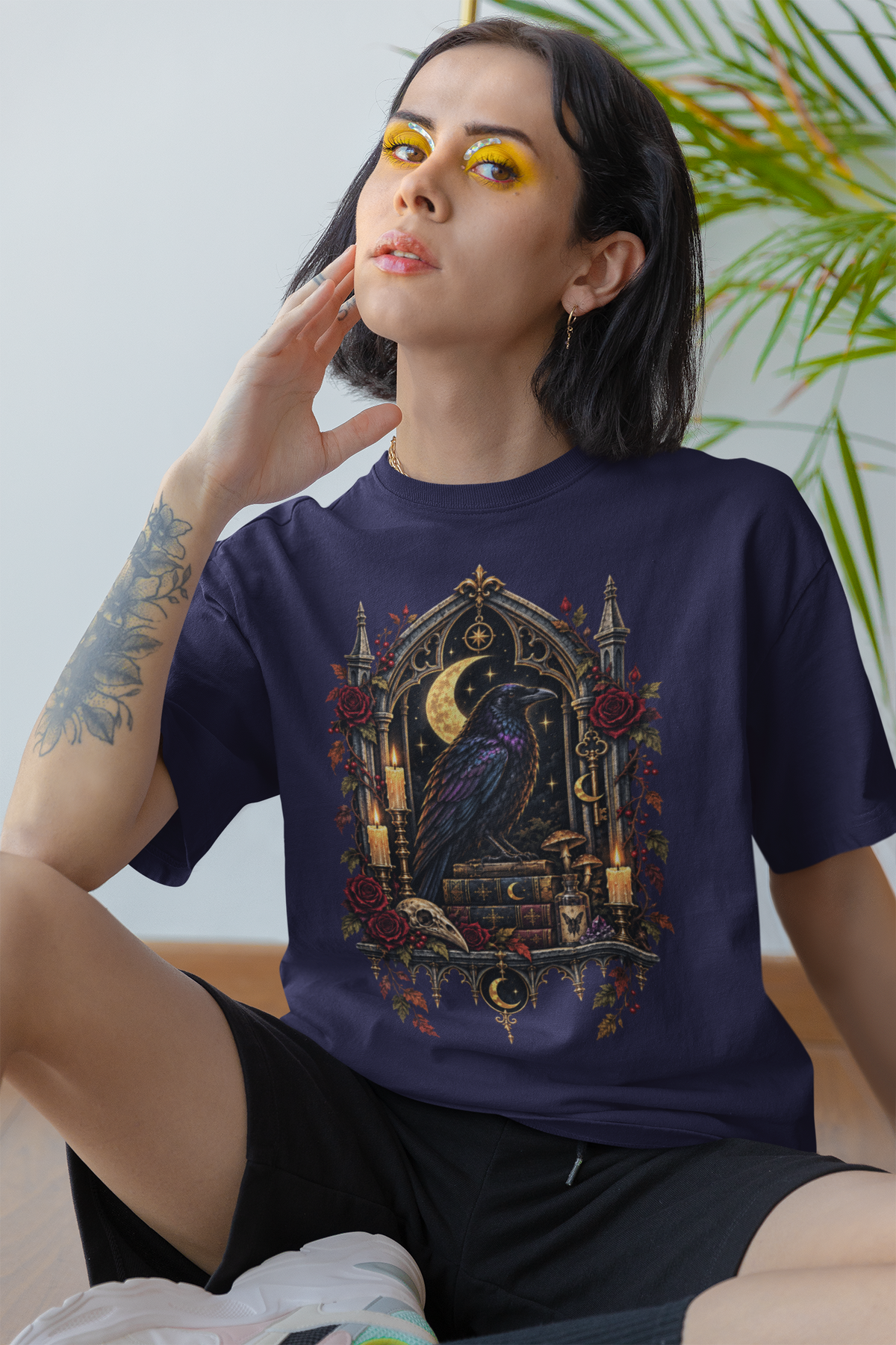 Raven’s Reliquary Tee – Gothic Moonlit Raven T-shirt