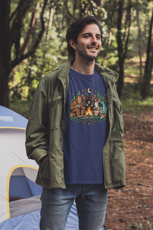 Cryptid Campfire T-Shirt – Bigfoot, Mothman & Nessie Tee