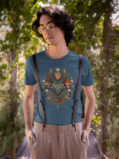 Nocturnal Woodland Animals T-Shirt – Moonlit Nature Tee