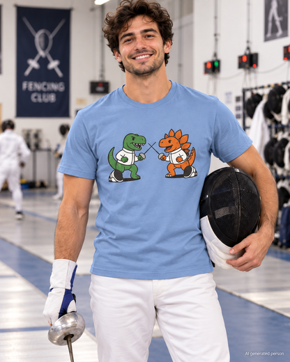 Dinosaur Fencing T-Shirt – T-Rex vs Stegosaurus Tee