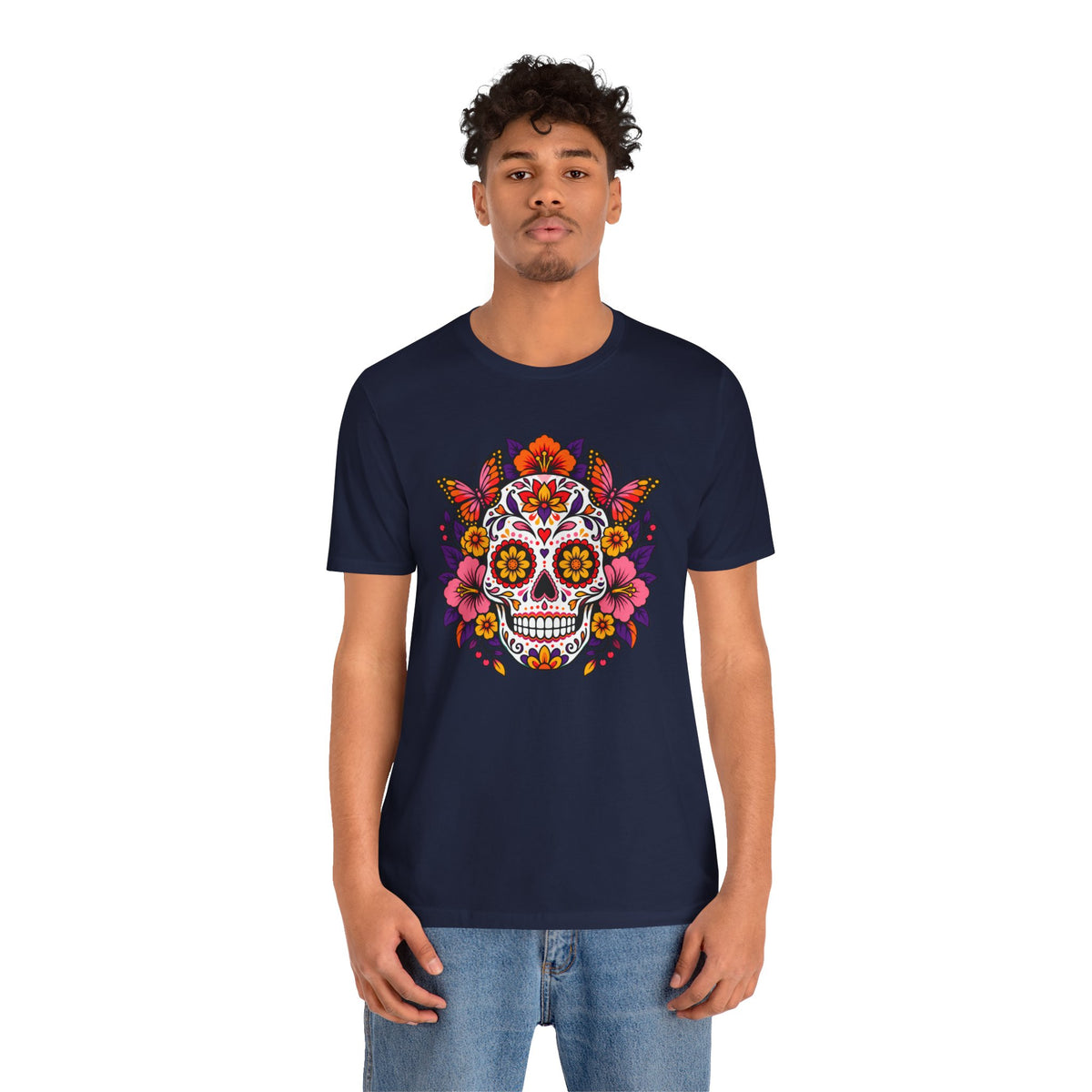 Floral Sugar Skull T-Shirt – Colorful Día de los Muertos Inspired Tee