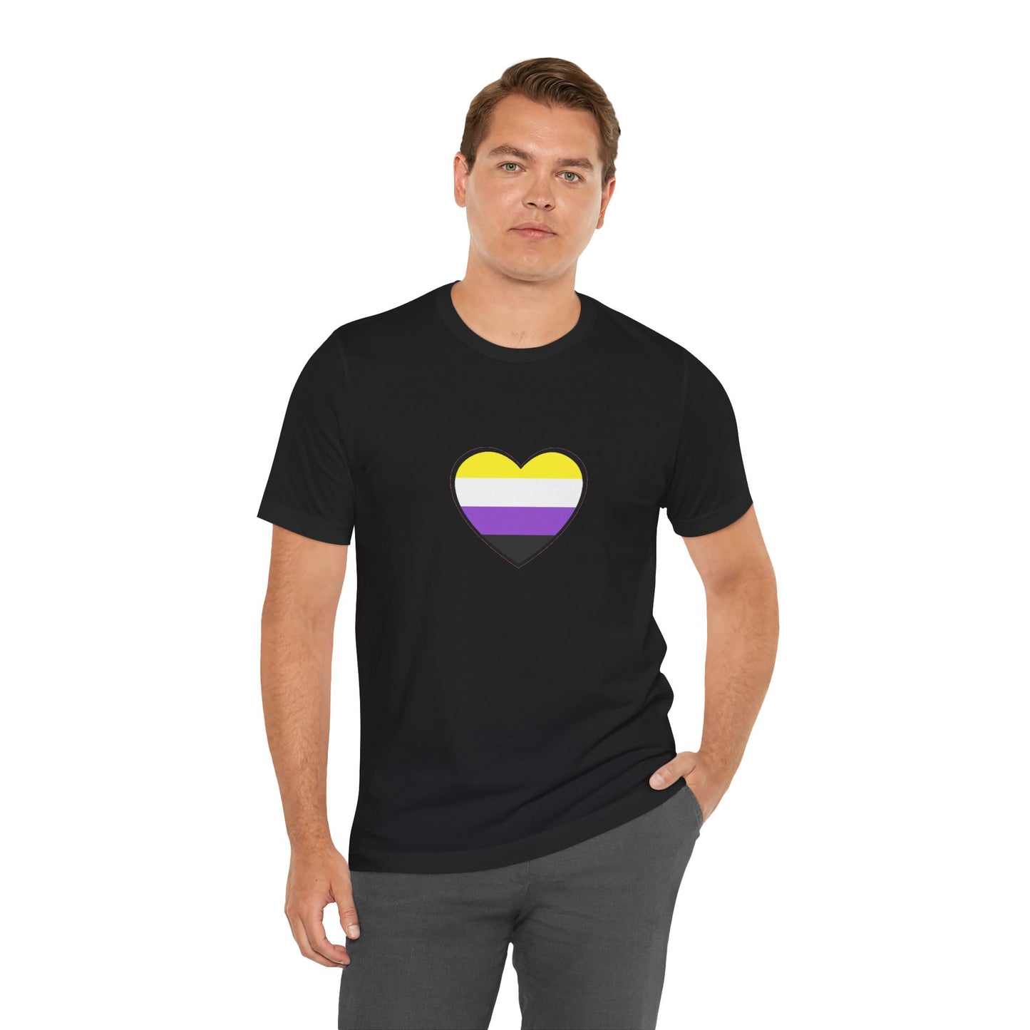 Nonbinary Pride Flag Heart T-Shirt – Unisex LGBTQ+ Graphic Tee