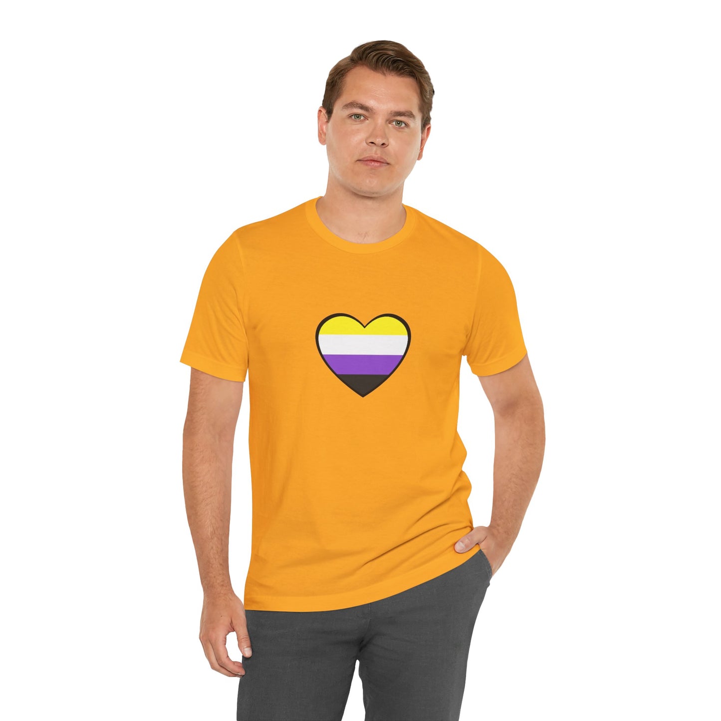 Nonbinary Pride Flag Heart T-Shirt – Unisex LGBTQ+ Graphic Tee