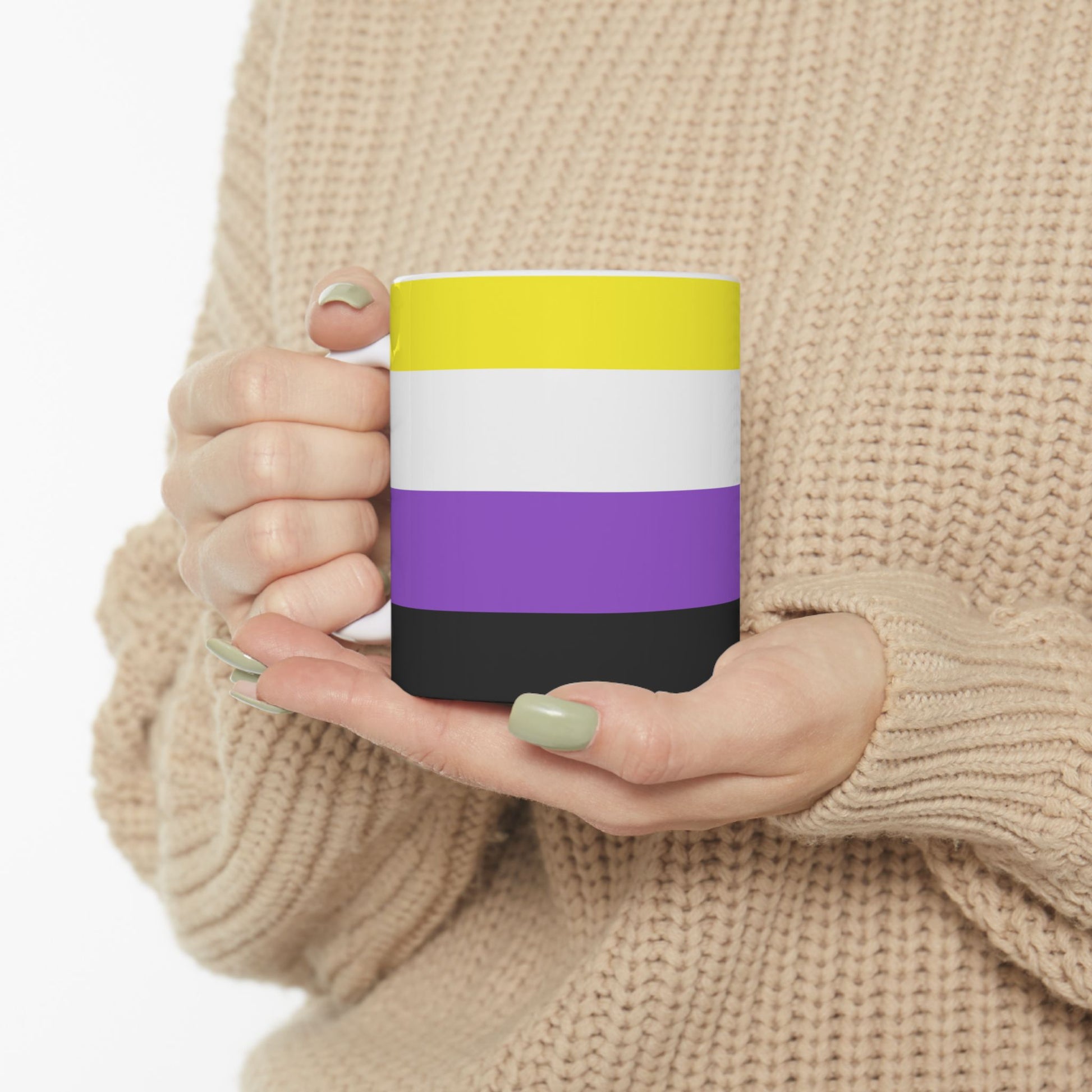 Nonbinary Pride Flag Cup – Yellow, White, Purple & Black LGBTQ+ Ceramic Mug - WhimSpin
