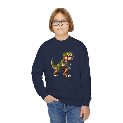 Pixel Dinosaur Youth Sweatshirt – Retro Pixel T-Rex Gamer Hoodie