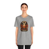 Heather gray crewneck T-shirt with circular spice cauldron graphic centered on chest.