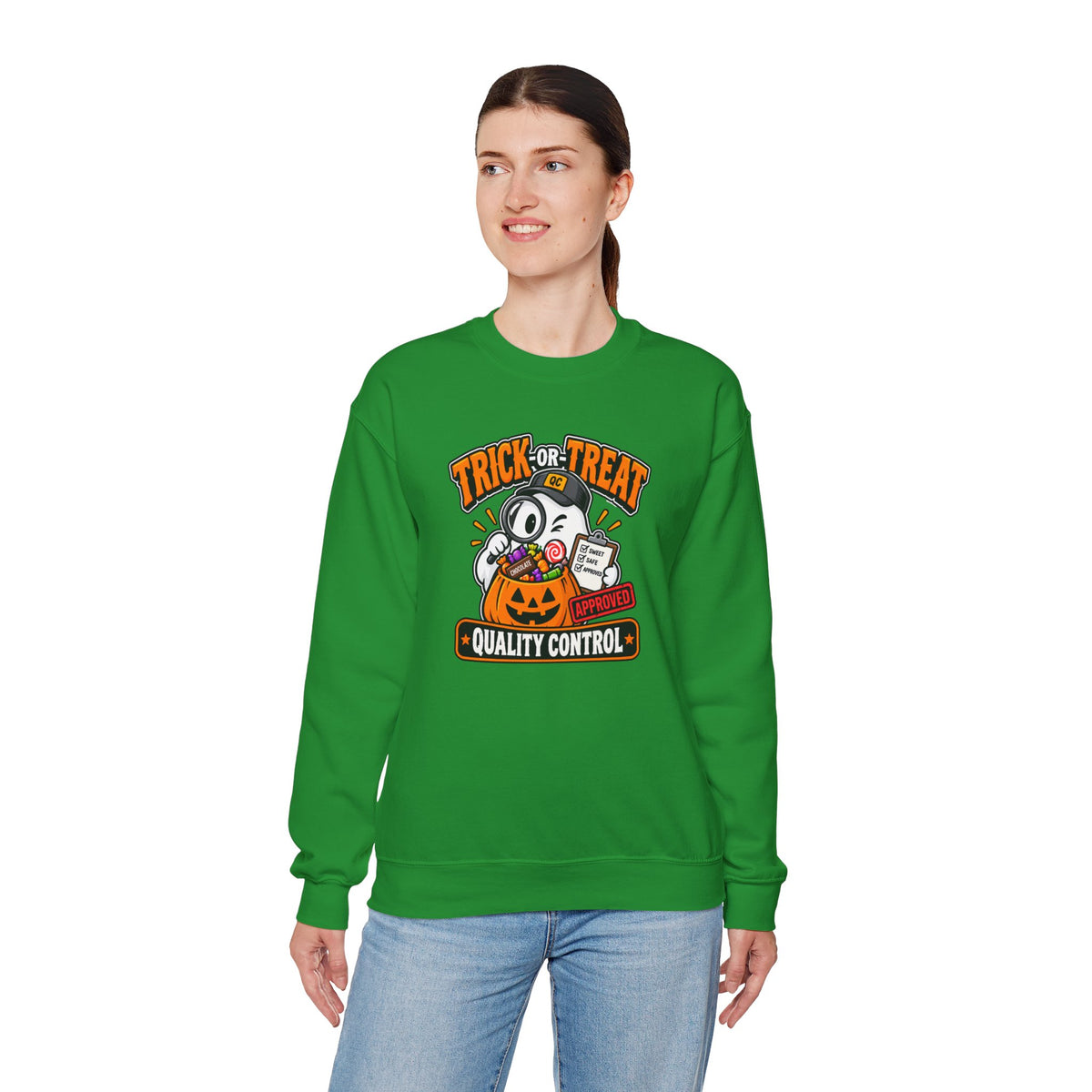 Trick-or-Treat Quality Control Sweatshirt – Funny Halloween Cozy Top
