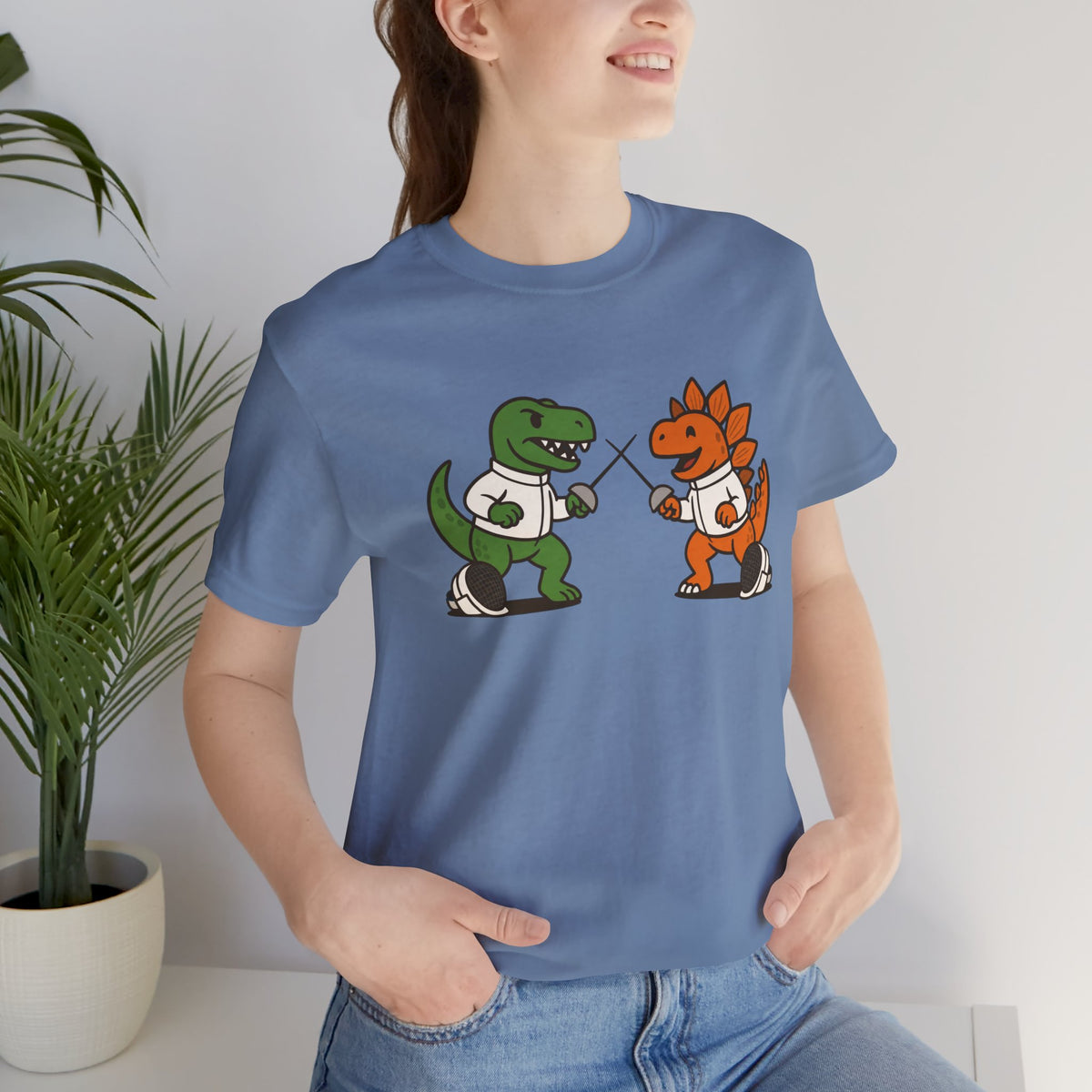 Dinosaur Fencing T-Shirt – T-Rex vs Stegosaurus Tee