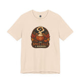 Soft cream T-shirt with front circular pumpkin spice cauldron graphic text 