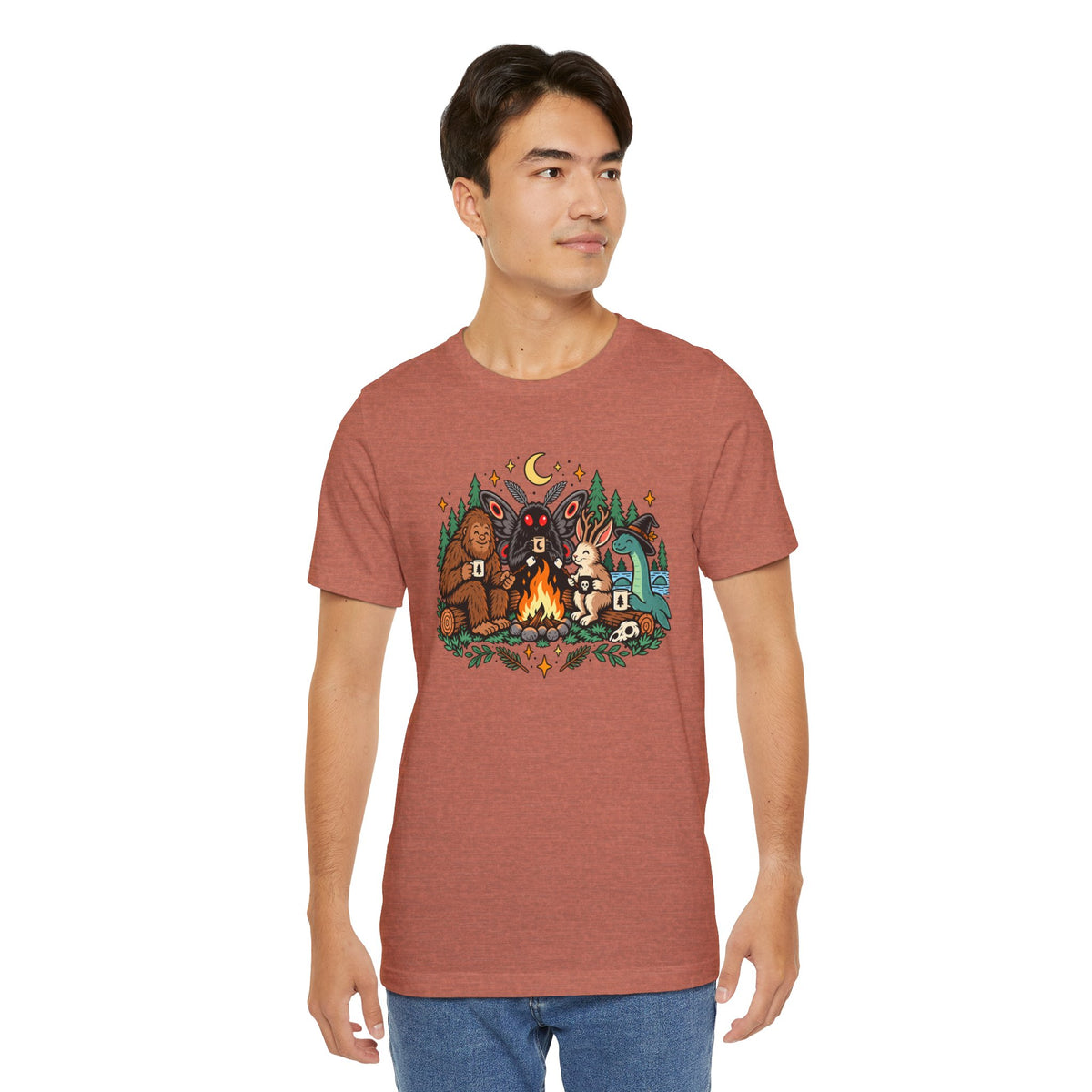 Cryptid Campfire T-Shirt – Bigfoot, Mothman & Nessie Tee