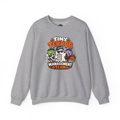 Tiny Terror Management Team Sweatshirt – Funny Halloween Parent Crewneck