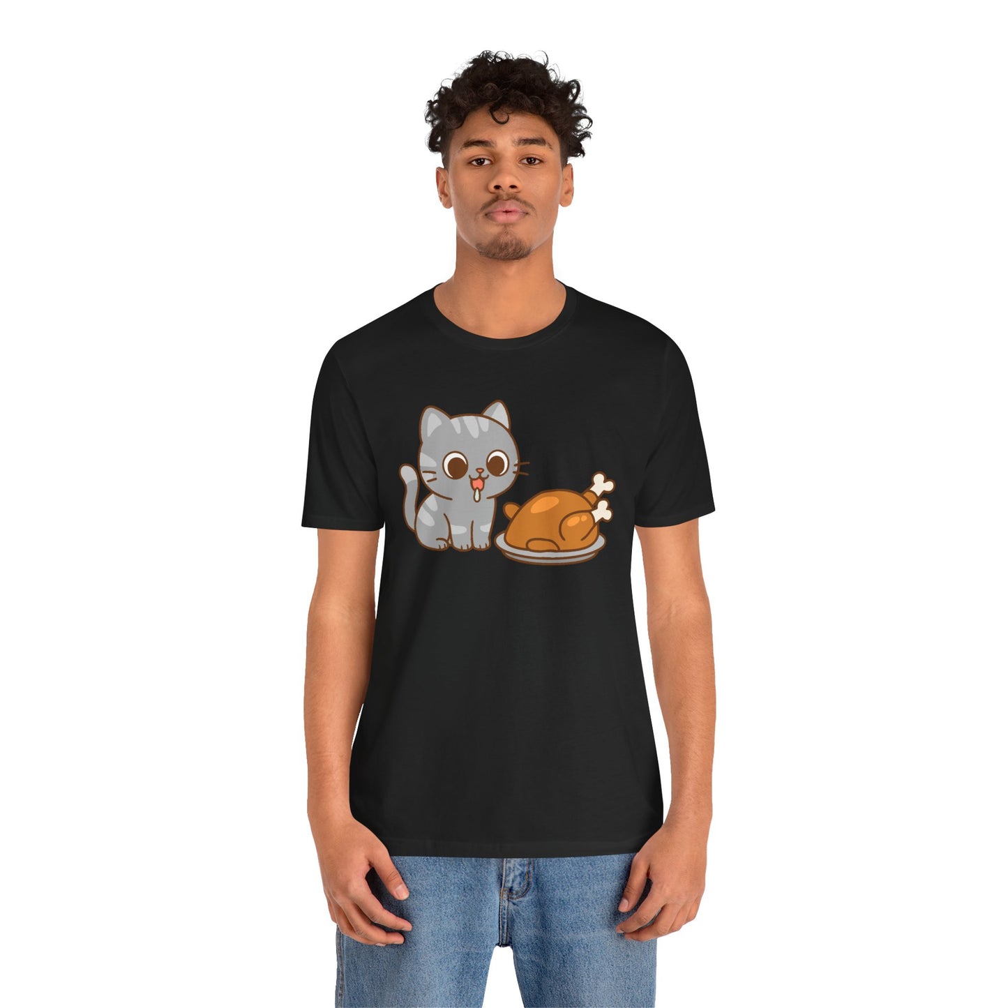 Thanksgiving Cat T-Shirt – Cute Hungry Cat and Turkey Tee