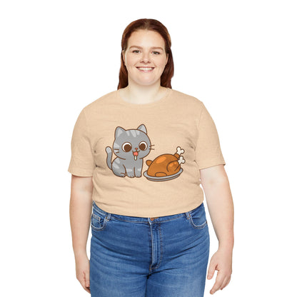 Thanksgiving Cat T-Shirt – Cute Hungry Cat and Turkey Tee