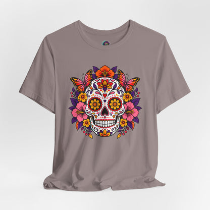 Floral Sugar Skull T-Shirt – Colorful Día de los Muertos Inspired Tee