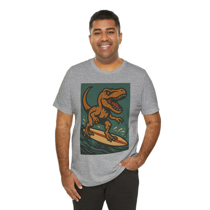 Surfing T-Rex T-Shirt – Funny Dinosaur Graphic Tee for Summer Vibes - WhimSpin - https://whimspin.com