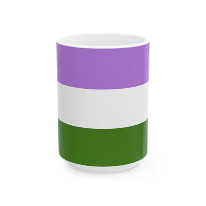 Genderqueer Pride Flag Cup – Lavender, White & Green LGBTQ+ Ceramic Mug