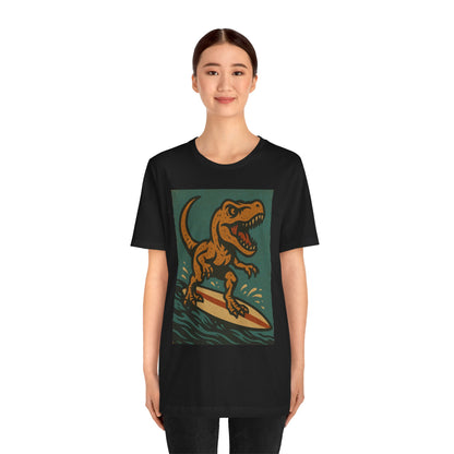 Surfing T-Rex T-Shirt – Funny Dinosaur Graphic Tee for Summer Vibes - WhimSpin - https://whimspin.com