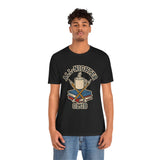 Black crewneck T-shirt with All-Nighter Club coffee graphic on front