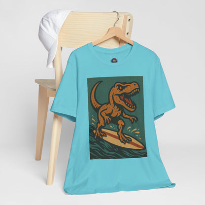 Surfing T-Rex T-Shirt – Funny Dinosaur Graphic Tee for Summer Vibes - WhimSpin - https://whimspin.com