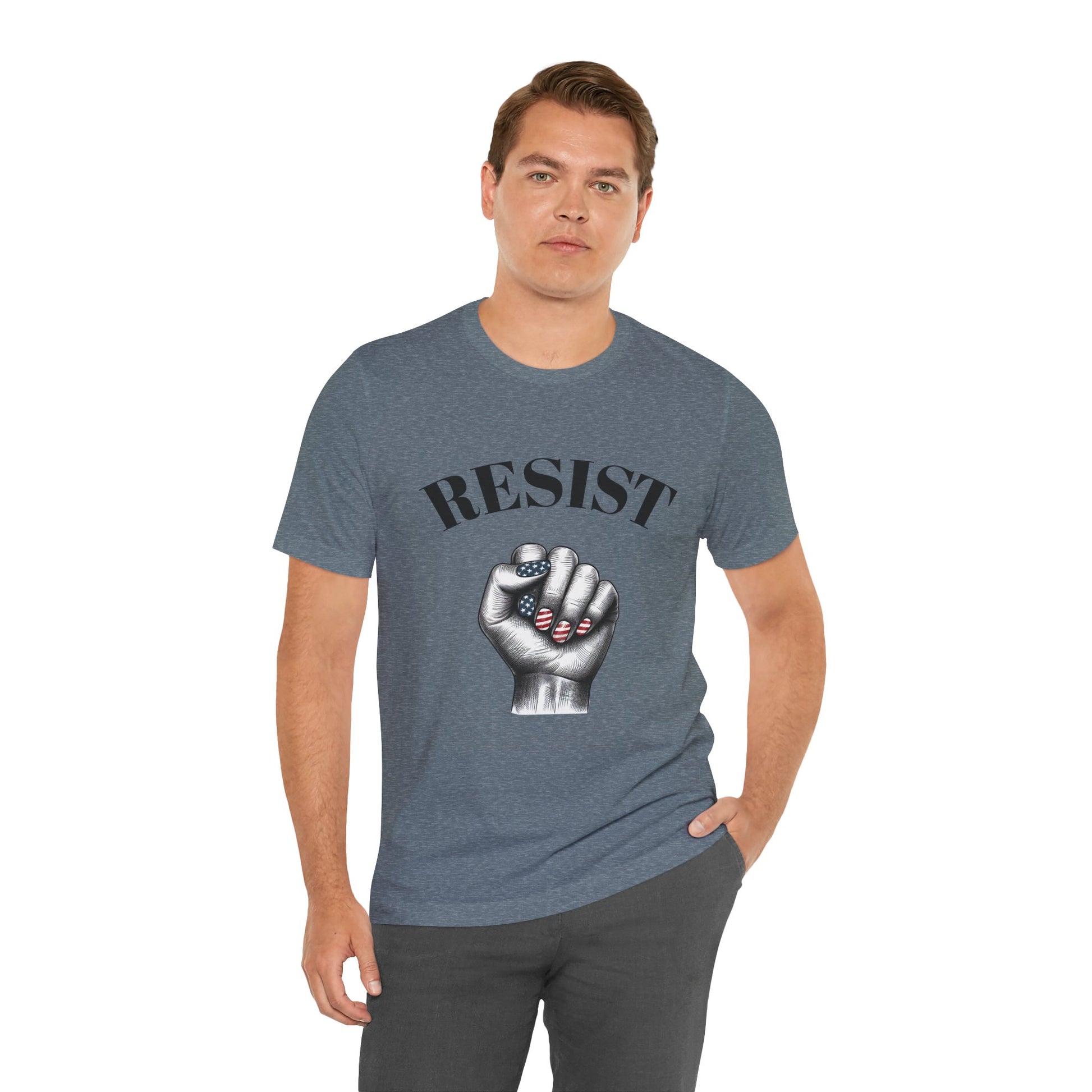 Resist Feminist Power Fist Tee – USA Flag Nails Protest Shirt - WhimSpin - https://whimspin.com