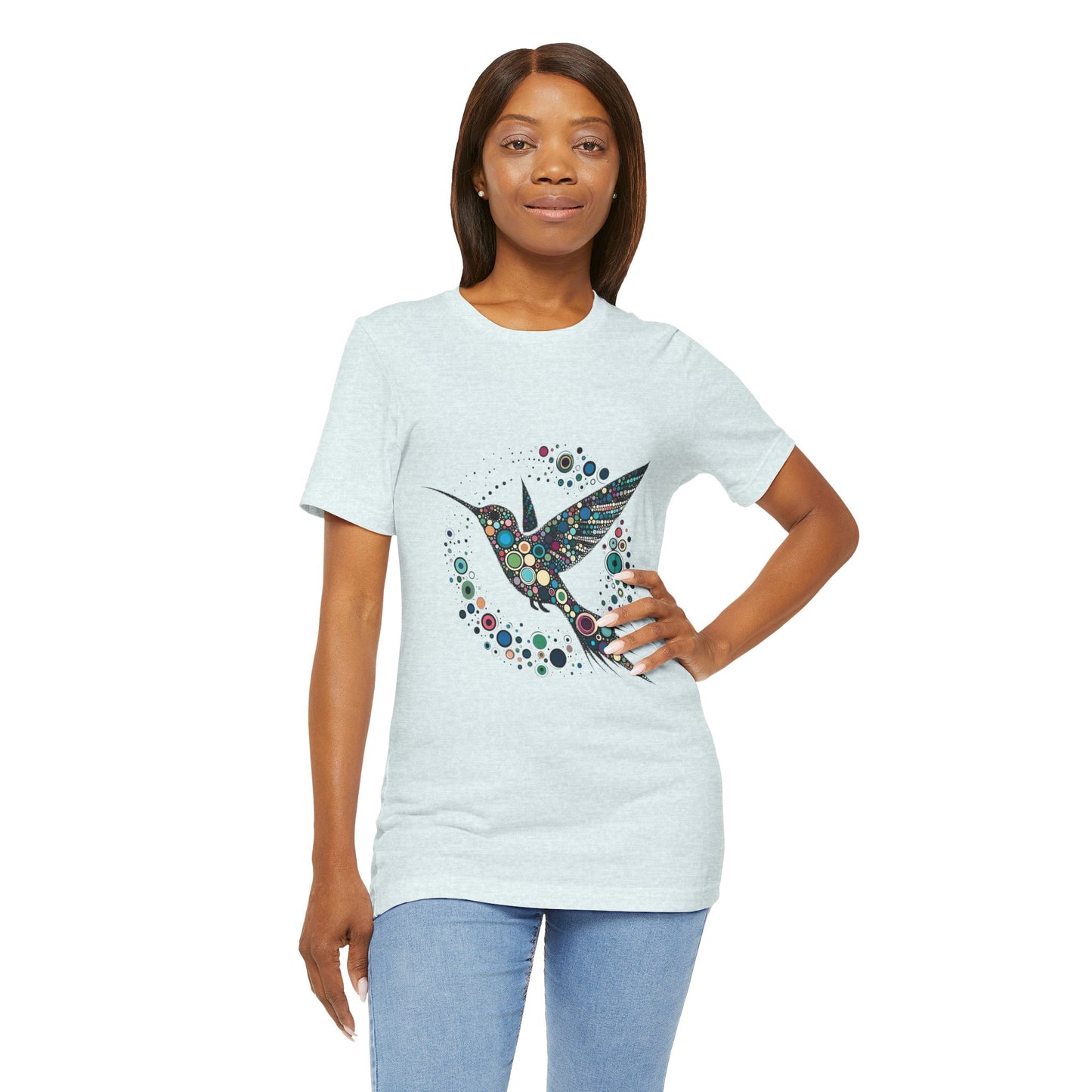 Hummingbird Dot Art T-Shirt – Colorful Nature-Inspired Graphic Tee