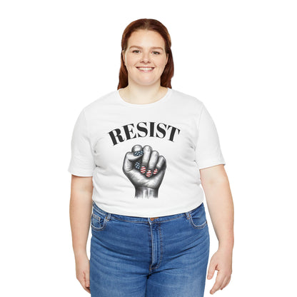 Resist Feminist Power Fist Tee – USA Flag Nails Protest Shirt